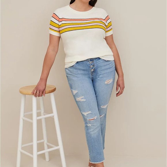 Torrid Vegan Cashmere Pullover Stripe Short Sleeve Sweater Plus Size 4 4X H13686 - Picture 11 of 11